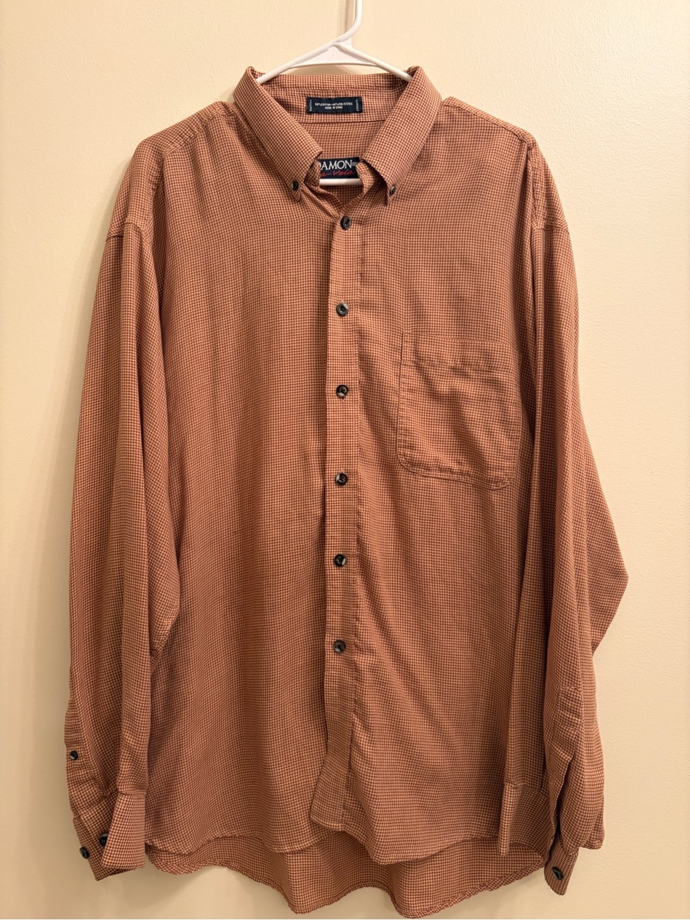 Men's Houndstooth Sleeve Button-Down Shirt in Rust